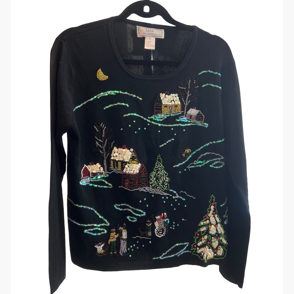 vintage Lisa International Christmas beaded sequin embellished winter village XL